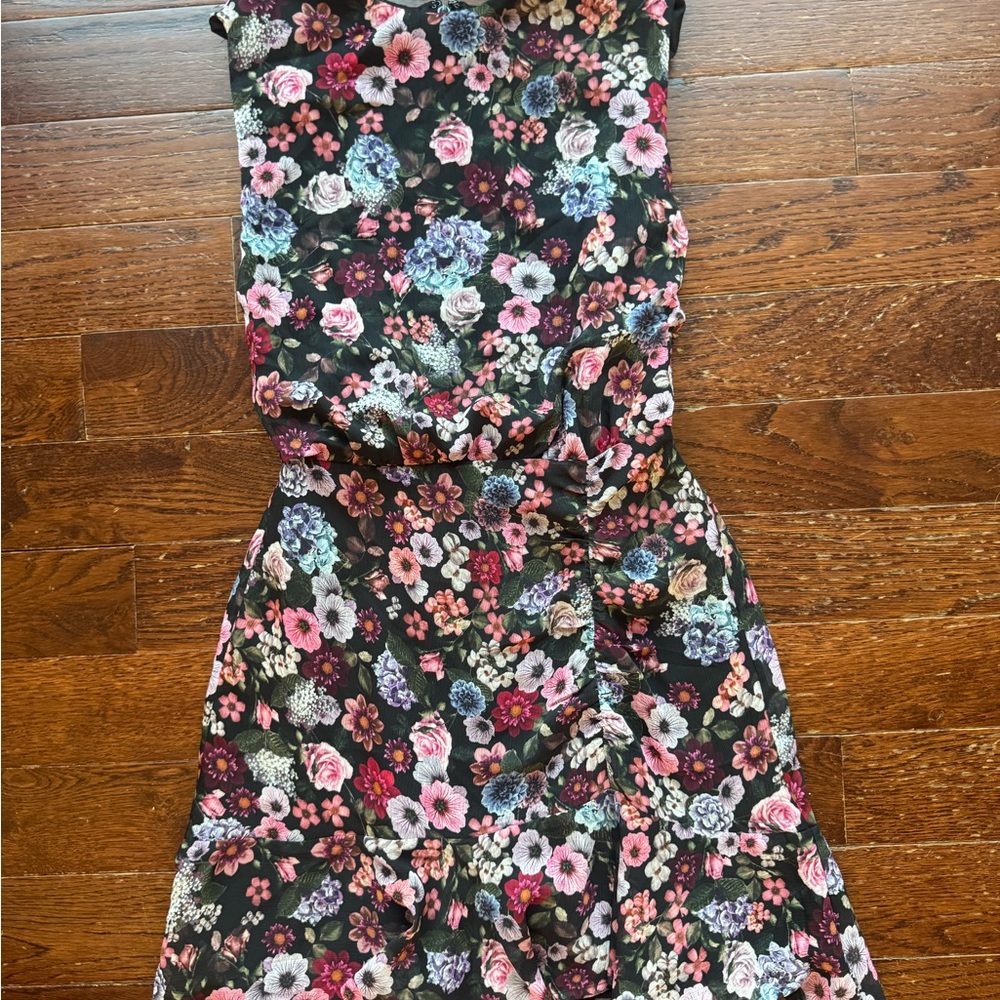Express Black Floral Casual Dress with Pink, Lavender & Cream Flowers